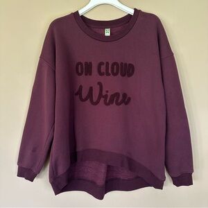 On Cloud Wine Crewneck Sweatshirt Women XXL Cozy Casual Fun Burgundy Green Tea
